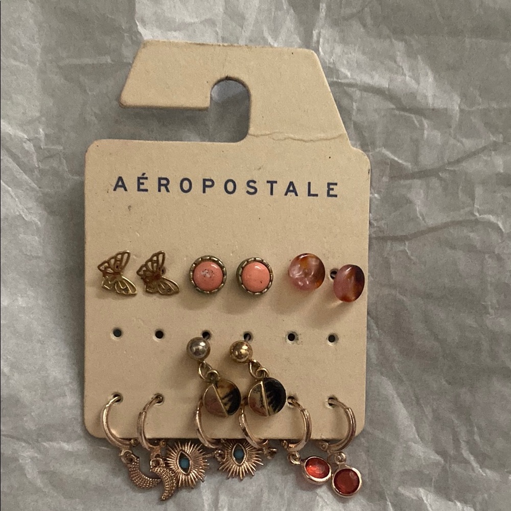 Aeropostale Gold and Red Earring Set